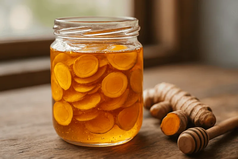 Phơi héo các lát nghệ tươi trước khi ngâm là bí quyết giúp hũ nghệ mật ong không bị nổi bọt.