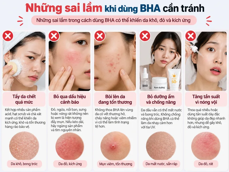 Những sai lầm trong cách dùng BHA có thể khiến da khô, đỏ và kích ứng